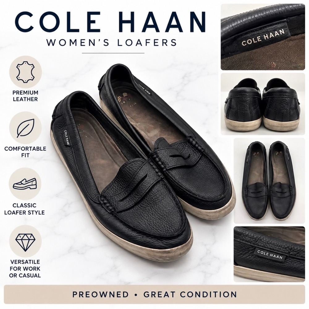 Cole Haan Grand.OS Black Pebbled Leather Penny Loafers Sneakers